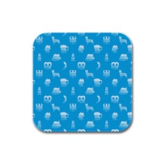 Oktoberfest Bavarian October Beer Festival Motifs In Bavarian Blue Rubber Square Coaster (4 Pack)  by PodArtist