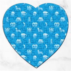 Oktoberfest Bavarian October Beer Festival Motifs In Bavarian Blue Jigsaw Puzzle (heart) by PodArtist