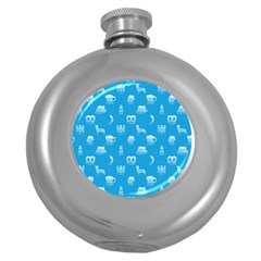 Oktoberfest Bavarian October Beer Festival Motifs In Bavarian Blue Round Hip Flask (5 Oz) by PodArtist