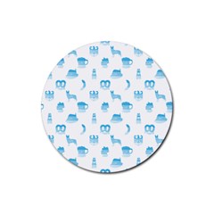 Oktoberfest Bavarian October Beer Festival Motifs In Bavarian Blue Rubber Coaster (round)  by PodArtist