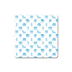 Oktoberfest Bavarian October Beer Festival Motifs In Bavarian Blue Square Magnet by PodArtist