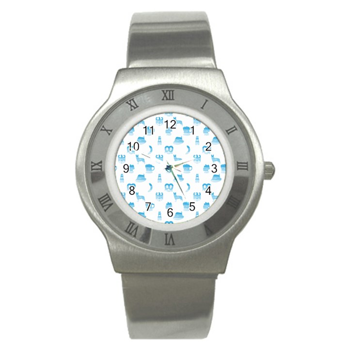 Oktoberfest Bavarian October Beer Festival Motifs in Bavarian Blue Stainless Steel Watch