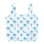 Oktoberfest Bavarian October Beer Festival Motifs in Bavarian Blue Full Print Recycle Bag (L) Front