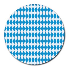 Oktoberfest Bavarian Blue And White Large Diagonal Diamond Pattern Round Mousepads by PodArtist