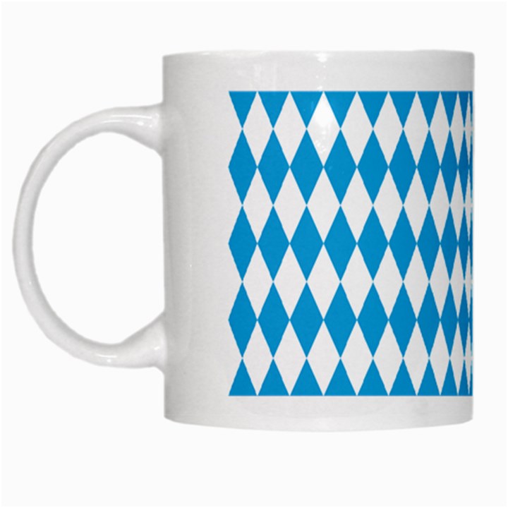 Oktoberfest Bavarian Blue and White Large Diagonal Diamond Pattern White Mugs