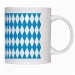 Oktoberfest Bavarian Blue and White Large Diagonal Diamond Pattern White Mugs Right