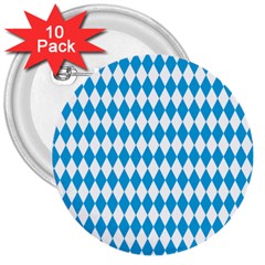 Oktoberfest Bavarian Blue And White Large Diagonal Diamond Pattern 3  Buttons (10 Pack)  by PodArtist