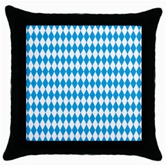 Oktoberfest Bavarian Blue And White Large Diagonal Diamond Pattern Throw Pillow Case (black) by PodArtist