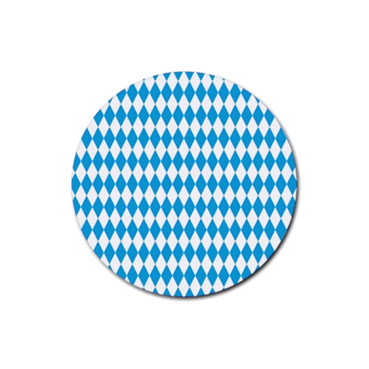 Oktoberfest Bavarian Blue and White Large Diagonal Diamond Pattern Rubber Coaster (Round) 