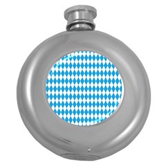 Oktoberfest Bavarian Blue And White Large Diagonal Diamond Pattern Round Hip Flask (5 Oz) by PodArtist