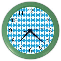 Oktoberfest Bavarian Blue And White Large Diagonal Diamond Pattern Color Wall Clock by PodArtist