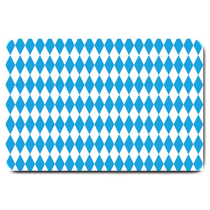 Oktoberfest Bavarian Blue and White Large Diagonal Diamond Pattern Large Doormat 