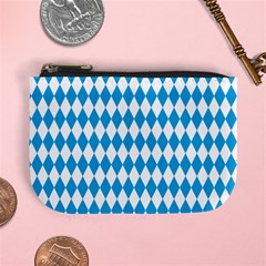 Oktoberfest Bavarian Blue And White Large Diagonal Diamond Pattern Mini Coin Purse by PodArtist