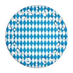 Oktoberfest Bavarian Blue And White Large Diagonal Diamond Pattern Ornament (round Filigree) by PodArtist