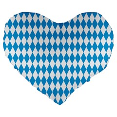 Oktoberfest Bavarian Blue And White Large Diagonal Diamond Pattern Large 19  Premium Heart Shape Cushions by PodArtist