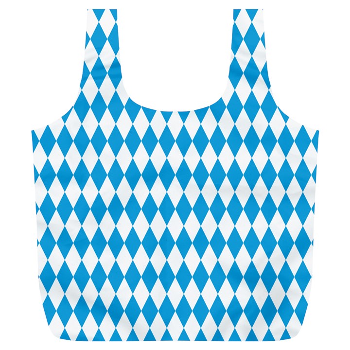 Oktoberfest Bavarian Blue and White Large Diagonal Diamond Pattern Full Print Recycle Bag (XL)