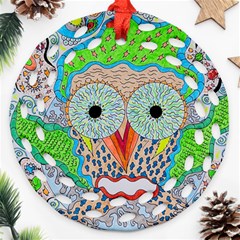 Cosmic Owl Round Filigree Ornament (two Sides) by chellerayartisans