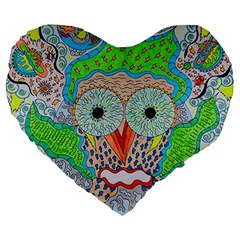 Cosmic Owl Large 19  Premium Flano Heart Shape Cushions