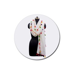 Indiahandycrfats Women Fashion White Dupatta With Multicolour Pompom All Four Sides For Girls/women Rubber Coaster (round)  by Indianhandycrafts