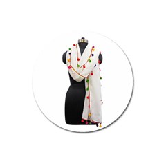 Indiahandycrfats Women Fashion White Dupatta With Multicolour Pompom All Four Sides For Girls/women Magnet 3  (round)