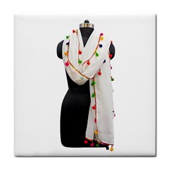 Indiahandycrfats Women Fashion White Dupatta With Multicolour Pompom All Four Sides For Girls/women Tile Coasters