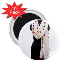 Indiahandycrfats Women Fashion White Dupatta With Multicolour Pompom All Four Sides For Girls/women 2 25  Magnets (10 Pack)  by Indianhandycrafts