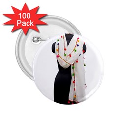 Indiahandycrfats Women Fashion White Dupatta With Multicolour Pompom All Four Sides For Girls/women 2 25  Buttons (100 Pack)  by Indianhandycrafts