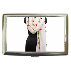 Indiahandycrfats Women Fashion White Dupatta With Multicolour Pompom All Four Sides For Girls/women Cigarette Money Case by Indianhandycrafts