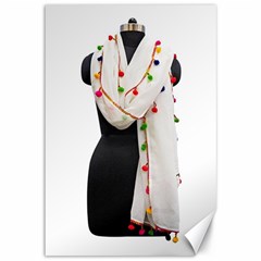 Indiahandycrfats Women Fashion White Dupatta With Multicolour Pompom All Four Sides For Girls/women Canvas 12  X 18  by Indianhandycrafts