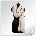 Indiahandycrfats women Fashion White Dupatta with Multicolour Pompom all four sides for Girls/women Canvas 20  x 20  19 x19.27  Canvas - 1