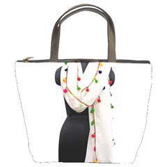 Indiahandycrfats Women Fashion White Dupatta With Multicolour Pompom All Four Sides For Girls/women Bucket Bag by Indianhandycrafts