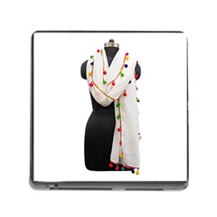 Indiahandycrfats Women Fashion White Dupatta With Multicolour Pompom All Four Sides For Girls/women Memory Card Reader (square 5 Slot) by Indianhandycrafts