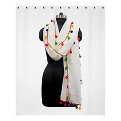 Indiahandycrfats Women Fashion White Dupatta With Multicolour Pompom All Four Sides For Girls/women Shower Curtain 60  X 72  (medium)  by Indianhandycrafts