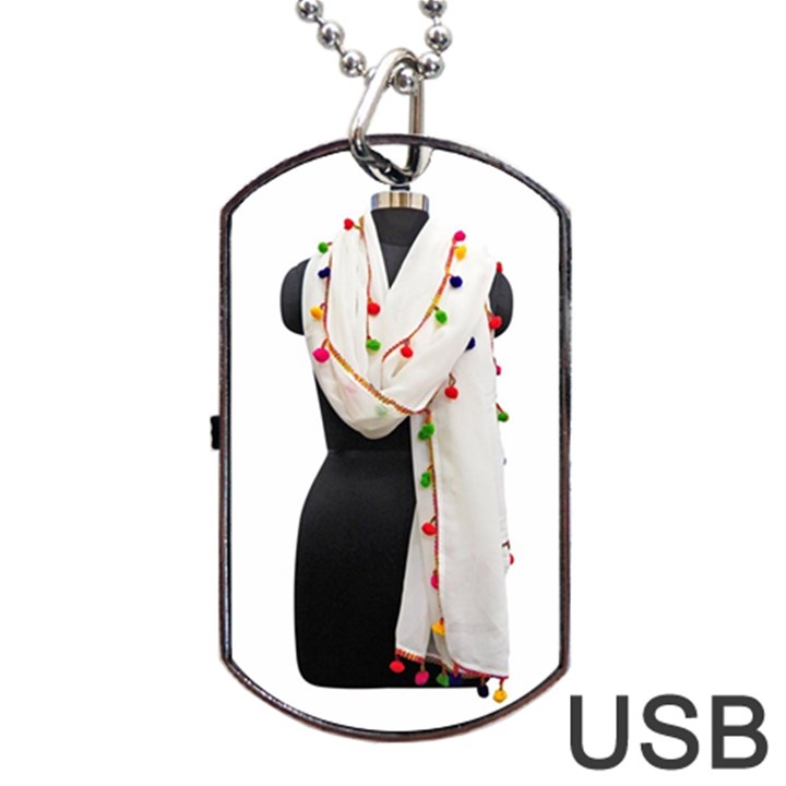 Indiahandycrfats women Fashion White Dupatta with Multicolour Pompom all four sides for Girls/women Dog Tag USB Flash (Two Sides)