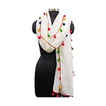 Indiahandycrfats women Fashion White Dupatta with Multicolour Pompom all four sides for Girls/women Deluxe Canvas 14  x 11  (Stretched) 14  x 11  x 1.5  Stretched Canvas