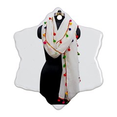 Indiahandycrfats Women Fashion White Dupatta With Multicolour Pompom All Four Sides For Girls/women Snowflake Ornament (two Sides) by Indianhandycrafts