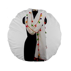 Indiahandycrfats Women Fashion White Dupatta With Multicolour Pompom All Four Sides For Girls/women Standard 15  Premium Round Cushions by Indianhandycrafts