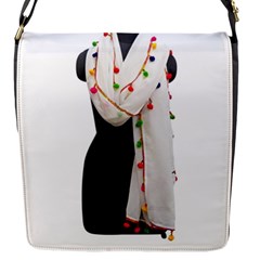 Indiahandycrfats Women Fashion White Dupatta With Multicolour Pompom All Four Sides For Girls/women Flap Closure Messenger Bag (s) by Indianhandycrafts