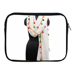 Indiahandycrfats Women Fashion White Dupatta With Multicolour Pompom All Four Sides For Girls/women Apple Ipad 2/3/4 Zipper Cases by Indianhandycrafts