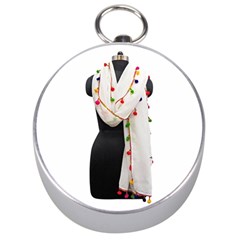 Indiahandycrfats Women Fashion White Dupatta With Multicolour Pompom All Four Sides For Girls/women Silver Compasses by Indianhandycrafts