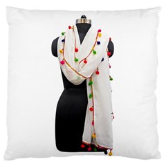 Indiahandycrfats Women Fashion White Dupatta With Multicolour Pompom All Four Sides For Girls/women Standard Flano Cushion Case (one Side) by Indianhandycrafts