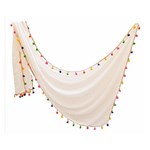 Indiahandycrfats women Fashion White Dupatta with Multicolour Pompom all four sides for Girls/women Double Sided Flano Blanket (Small)  50 x40  Blanket Back