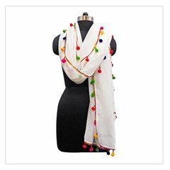 Indiahandycrfats Women Fashion White Dupatta With Multicolour Pompom All Four Sides For Girls/women Large Satin Scarf (square) by Indianhandycrafts