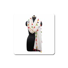 Indiahandycrfats Women Fashion White Dupatta With Multicolour Pompom All Four Sides For Girls/women Square Magnet