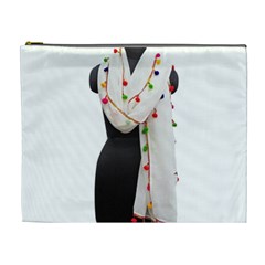 Indiahandycrfats Women Fashion White Dupatta With Multicolour Pompom All Four Sides For Girls/women Cosmetic Bag (xl) by Indianhandycrafts