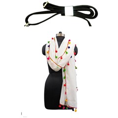 Indiahandycrfats Women Fashion White Dupatta With Multicolour Pompom All Four Sides For Girls/women Shoulder Sling Bag by Indianhandycrafts