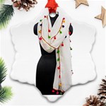 Indiahandycrfats women Fashion White Dupatta with Multicolour Pompom all four sides for Girls/women Ornament (Snowflake) Front