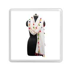 Indiahandycrfats Women Fashion White Dupatta With Multicolour Pompom All Four Sides For Girls/women Memory Card Reader (square) by Indianhandycrafts