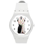 Indiahandycrfats women Fashion White Dupatta with Multicolour Pompom all four sides for Girls/women Round Plastic Sport Watch (M) Front