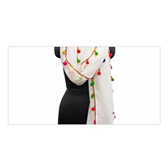 Indiahandycrfats Women Fashion White Dupatta With Multicolour Pompom All Four Sides For Girls/women Satin Shawl by Indianhandycrafts